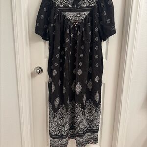 Expressions Black and White Ornate Midi Dress